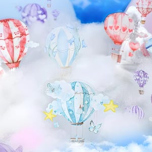 20 PET stickers. Cute, hot air balloons. Embellishment. Deco stickers.