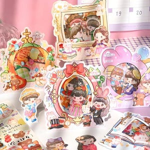30 kawaii-, tekenfilm-, meisje-, beer-, konijn-, PET-stickers. Briefpapier. Anime
