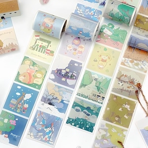 1 roll, kawaii, cartoon, sectional, farm animals, illustration, washi tape. Masking tape. spring, summer, fall, winter
