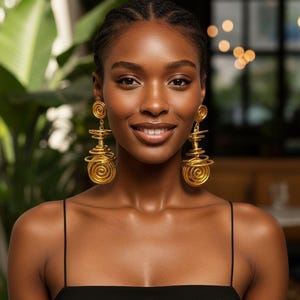 Gold Bold Spiral Statement Earrings: Afrocentric Boho Aluminum Jewelry