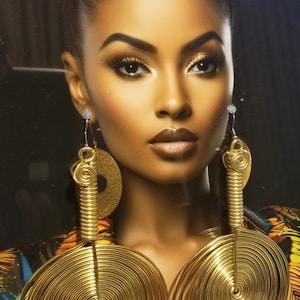 Light Gold Statement Earrings: 3&quot; Extended Disc, Fashion Jewelry