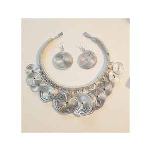 Spiral charm choker, Statement necklace, boho necklace, African necklace, silver necklace, women jewelry