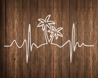 Heartbeat with palm trees stencil for signs, Heart beat island stencil, heartbeat stencil