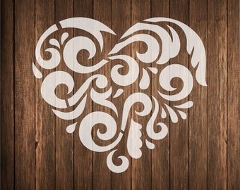 Decorative heart stencil for wood signs, heart stencil for signs and walls, reusable heart stencil, damask heart stencil design