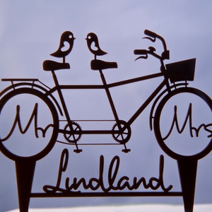 Personalized Bicycle for Two - Wedding Cake Topper- with Mr and Mrs in the wheels and Last Name- Wedding Center Piece-