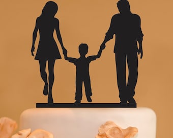 Man, woman and child wedding cake topper - silhouette cake topper - silhouettes wedding cake topper - couple cake topper