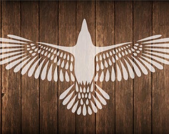 Crow stencil, flying crow stencil,  flying bird stencil, wings stencil, bird with open wings