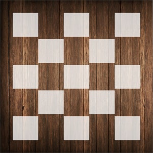 May include: A wooden background with a white checkerboard pattern. The squares are evenly spaced and create a grid.