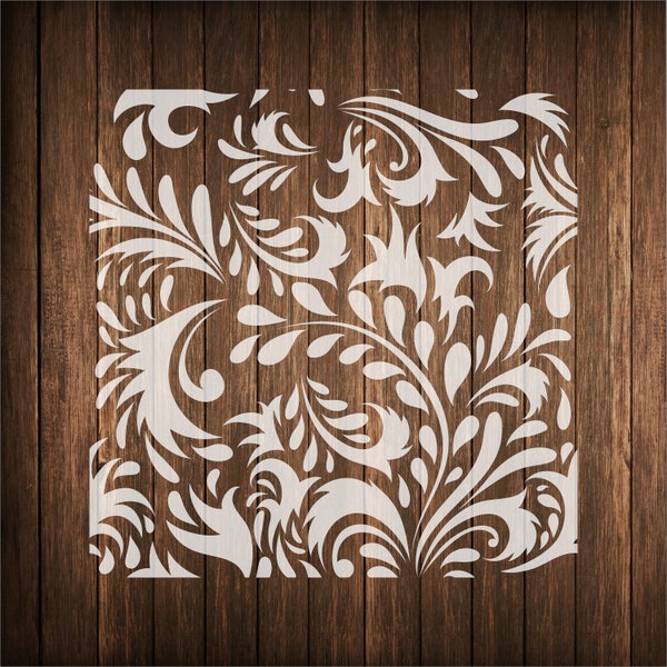 Tile Wall stencil repeatable floral pattern, Floral Wall stencil pattern,  repeatable wall stencil, tile stencil, leaves wallpaper stencil