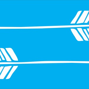 May include: Two white arrows pointing in opposite directions on a bright blue background. The arrows have a simple, hand-drawn style with a striped pattern.