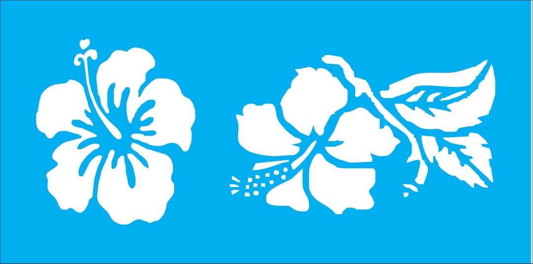 Hibiscus Stencil Set of Two - Two Flowers Stencil - Leaves Stencil ...