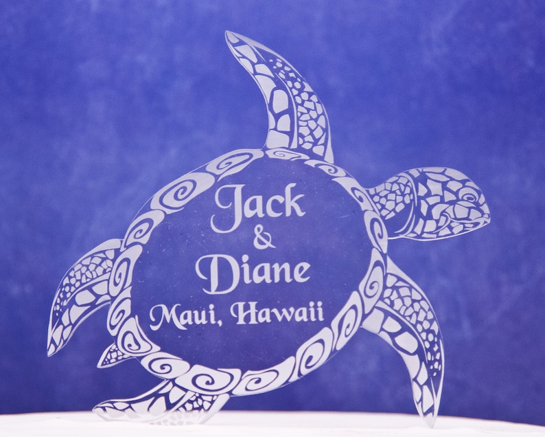 Custom Engraved Sea Turtle Weddng Cake Topper With Your Names Etsy