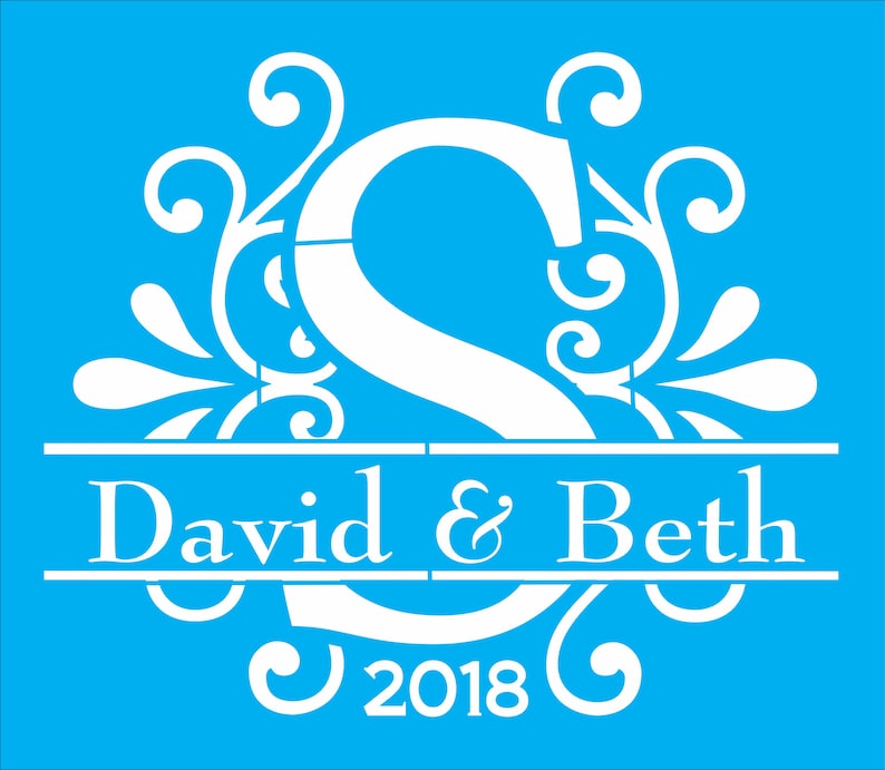wedding monogram Custom Monogram wedding stencil with your names and date split letter monogram with names and year