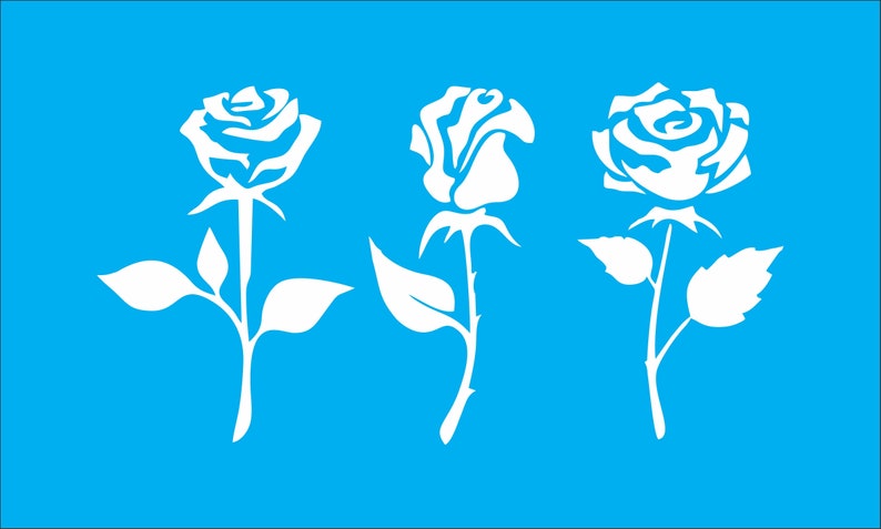 Roses Stencil Set of Three - Three Flowers Stencil - Leaves Stencil ...