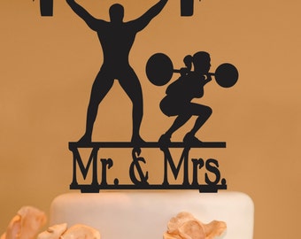 Mr. and Mrs. Weight lifter Wedding Cake Topper - Body Building Wedding Cake Topper - Weight lifters - custom Mr. & Mrs. wedding topper