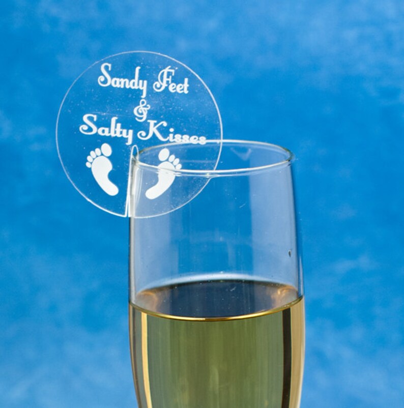 Champagne Glass Name Tags and Charms Beach Themed Sandy Feet Etsy