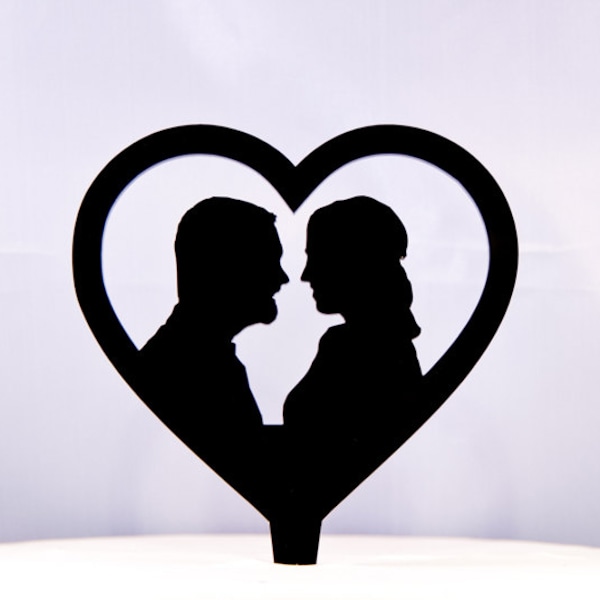 Personlazed Silhouettes In Heart wedding cake topper - Silhouette cake topper using your photos - custom silhouette wedding cake topper