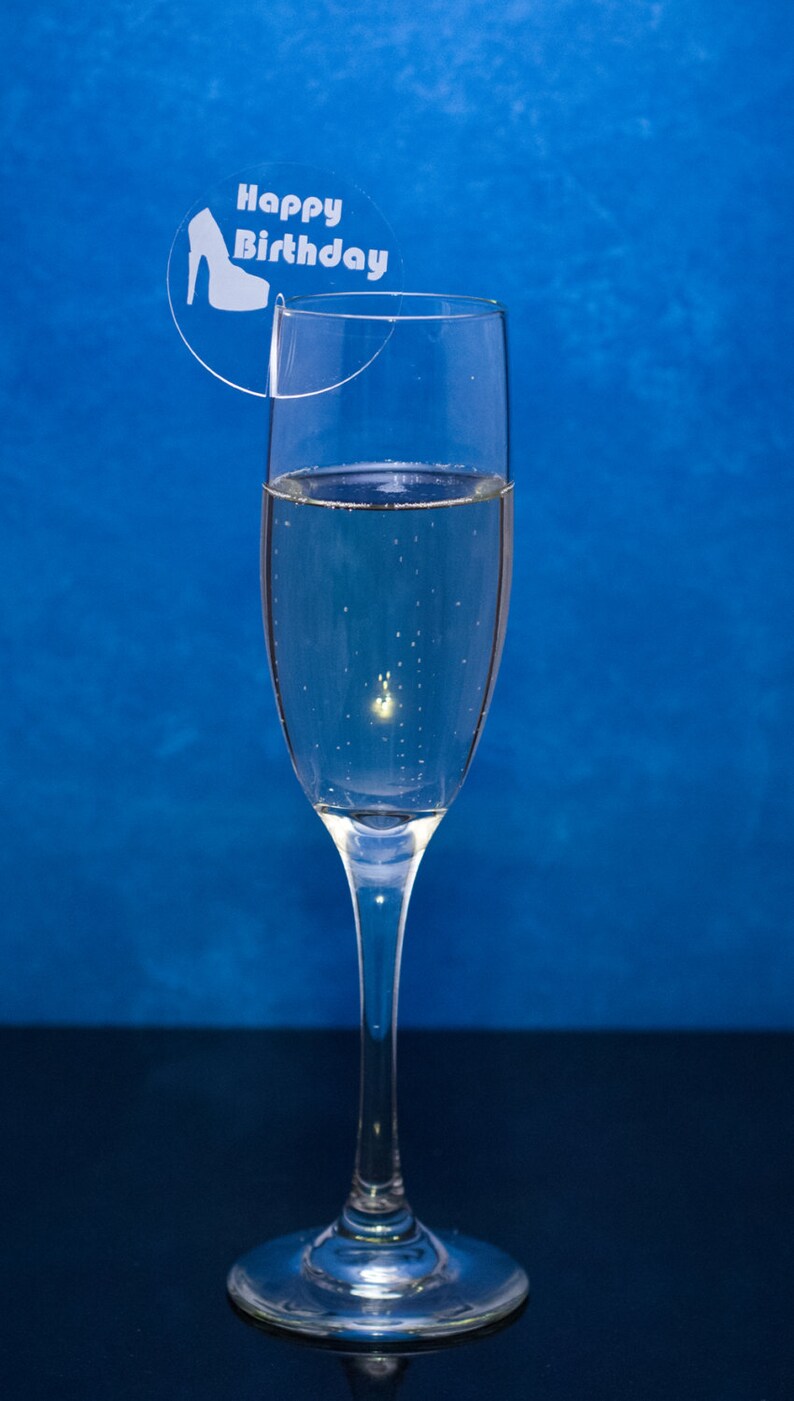 Champagne Glass Name Tags and Charms High Heel Happy Birthday Etsy