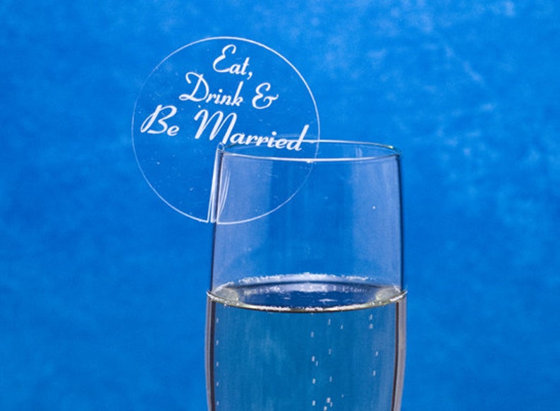 Champagne Glass Name Tags and Charms Eat Drink and Be Married Etsy