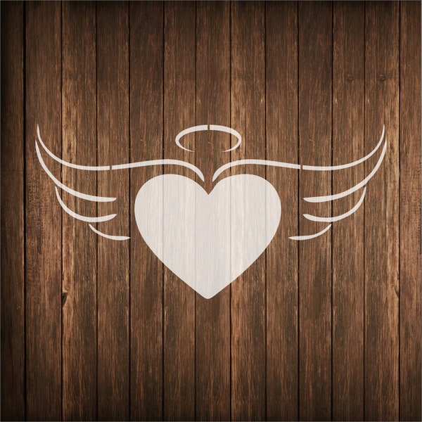 Heart with wings and halo stencil, wedding stencil with heart, heart with wings wedding anniversary stencil, winged heart stencil, heart