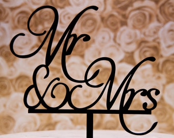 Mr. & Mrs. Wedding Cake Topper - Mr and Mrs with ampersand wedding cake topper -  Wedding Cake Topper - Mr. and Mrs. cake topper