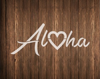 Aloha with heart stencil, reuseable stencil, Hawaii Aloha stencil, several sizes available, Aloha Hawaii heart stencil