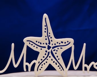 Mr. and Mrs. with starfish Wedding Cake Topper, Stafrish wedding cake topper - Starfish cake topper, made in the USA