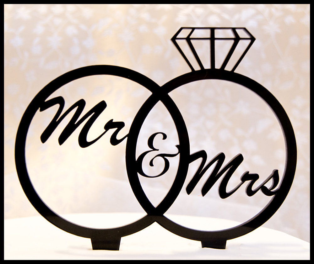 Wedding Cake Topper Mr and Mrs in Wedding Rings diamond ring Etsy