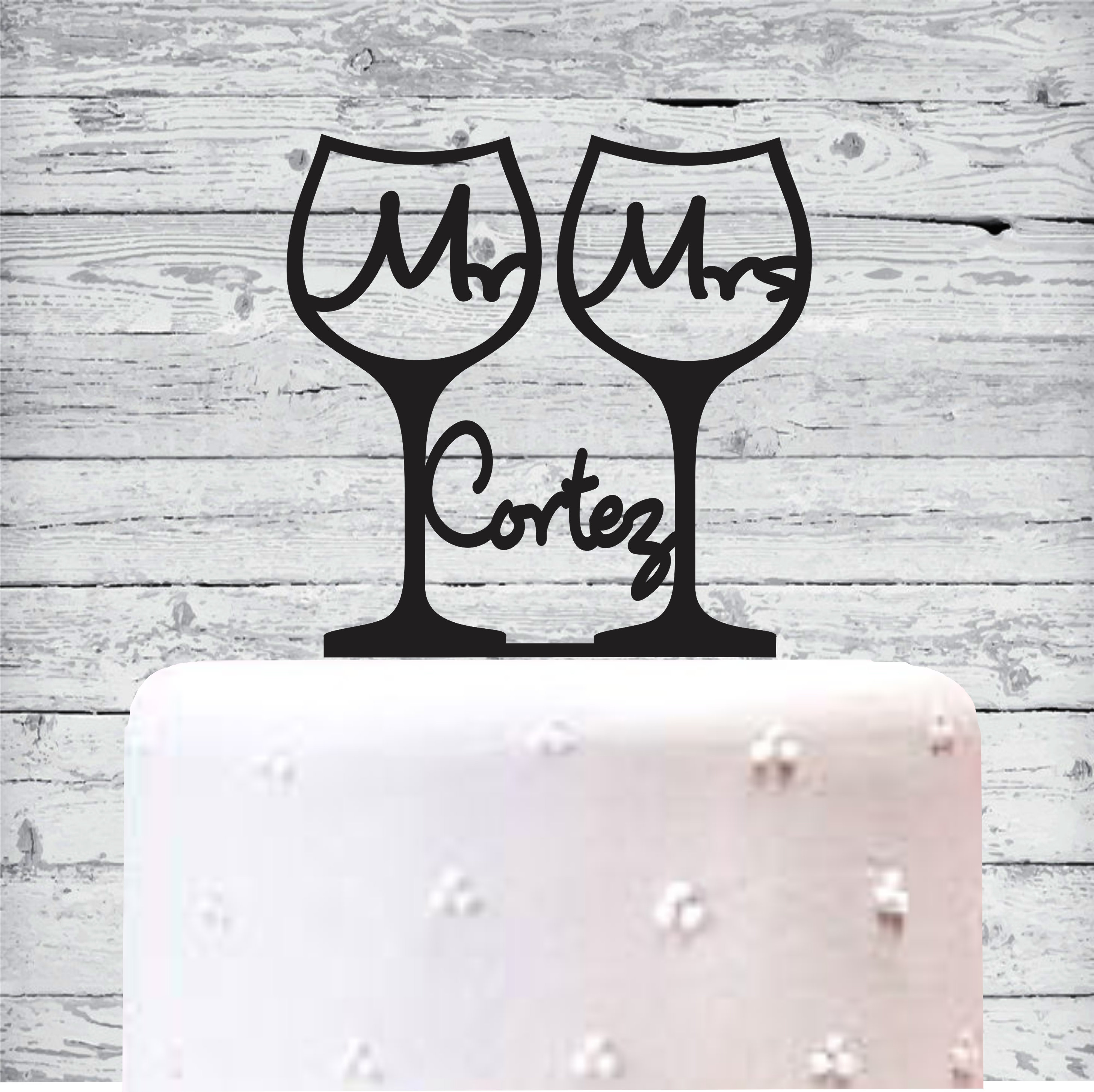 wine glasses wedding cake topper and Mrs Mr Last name cake topper