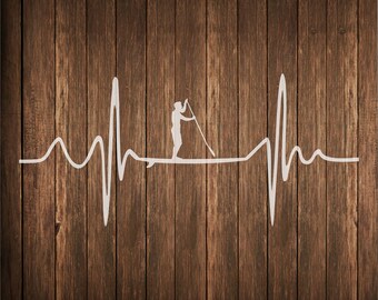 Heartbeat with man on a paddle board stencil for signs, Heart beat paddle board stencil, heartbeat stencil