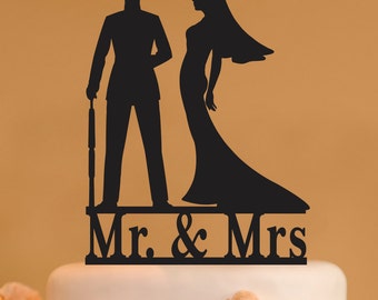 USMC Mr. and Mrs. wood wedding cake topper - Marine and Bride wedding cake topper, Custom Mr. & Mrs. wedding topper, marine and bride topper