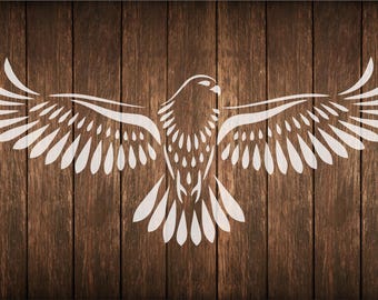 Hawk with turned head in flight stencil,  flying bird stencil -  Eagle, hawk, raptor flying bird stencil
