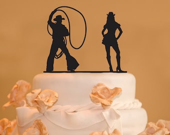 Cowboy Wedding Cake Topper - Cowboy Cowgirl wedding cake topper - western wedding cake topper - lasso cake topper