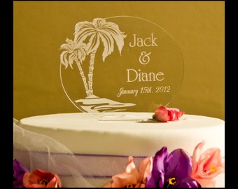 Palm tree wedding cake topper - Beach Wedding Cake Topper - wedding cake topper -  Personalized beach wedding cake topper - palm trees beach