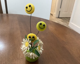 Vintage Large Lucite Triple Happy Face Sculpture *RARE*