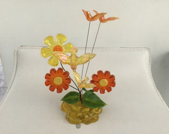 Sculpture florale vintage en lucite atomique et fil cinétique * MENTHE *