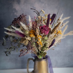 Mauve Dried Flower Wedding Bouquet: Rustic Bridal Arrangement