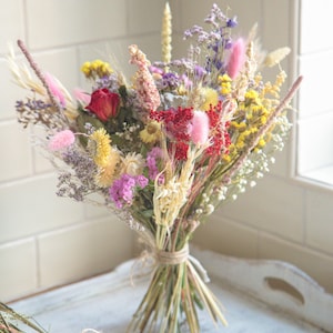 Natuurlijke gedroogde bloemen groot bruidsboeket knoopsgaten kleurrijk &quot;Summer Dream&quot; country bar bedankje rustiek arrangement in VK