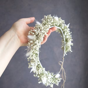 Dried Gypsophila Flower Crown: Victorian Baby Breath, Bunny Tail Grass