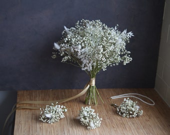 Natural dried baby breath gypsophilla wedding bouquet, baby breath flower crown/buttonhole/flower girl baby breath (grown in England)