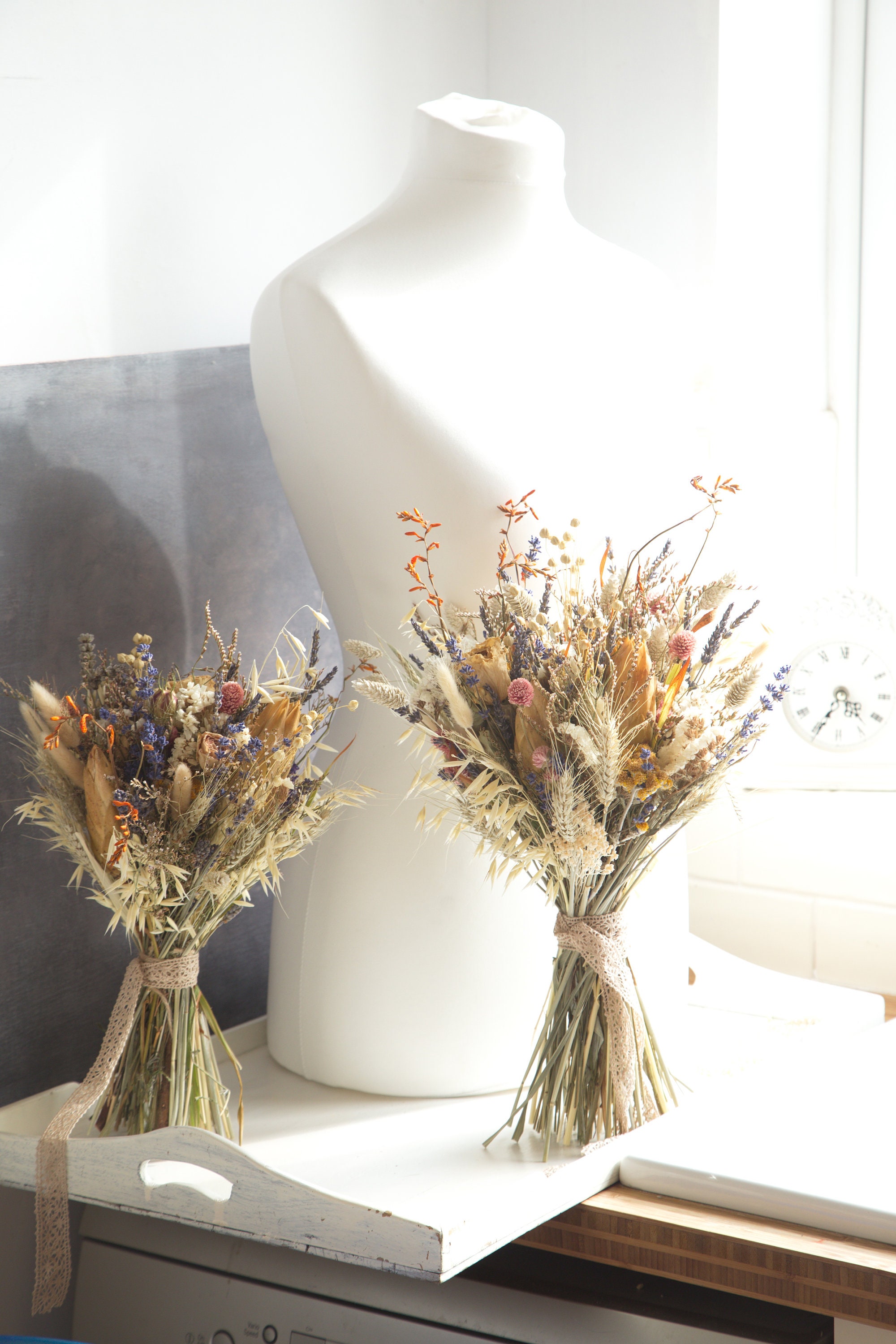 Natural Dried Flowers Large Wedding Bouquet Buttonholes Set - Etsy
