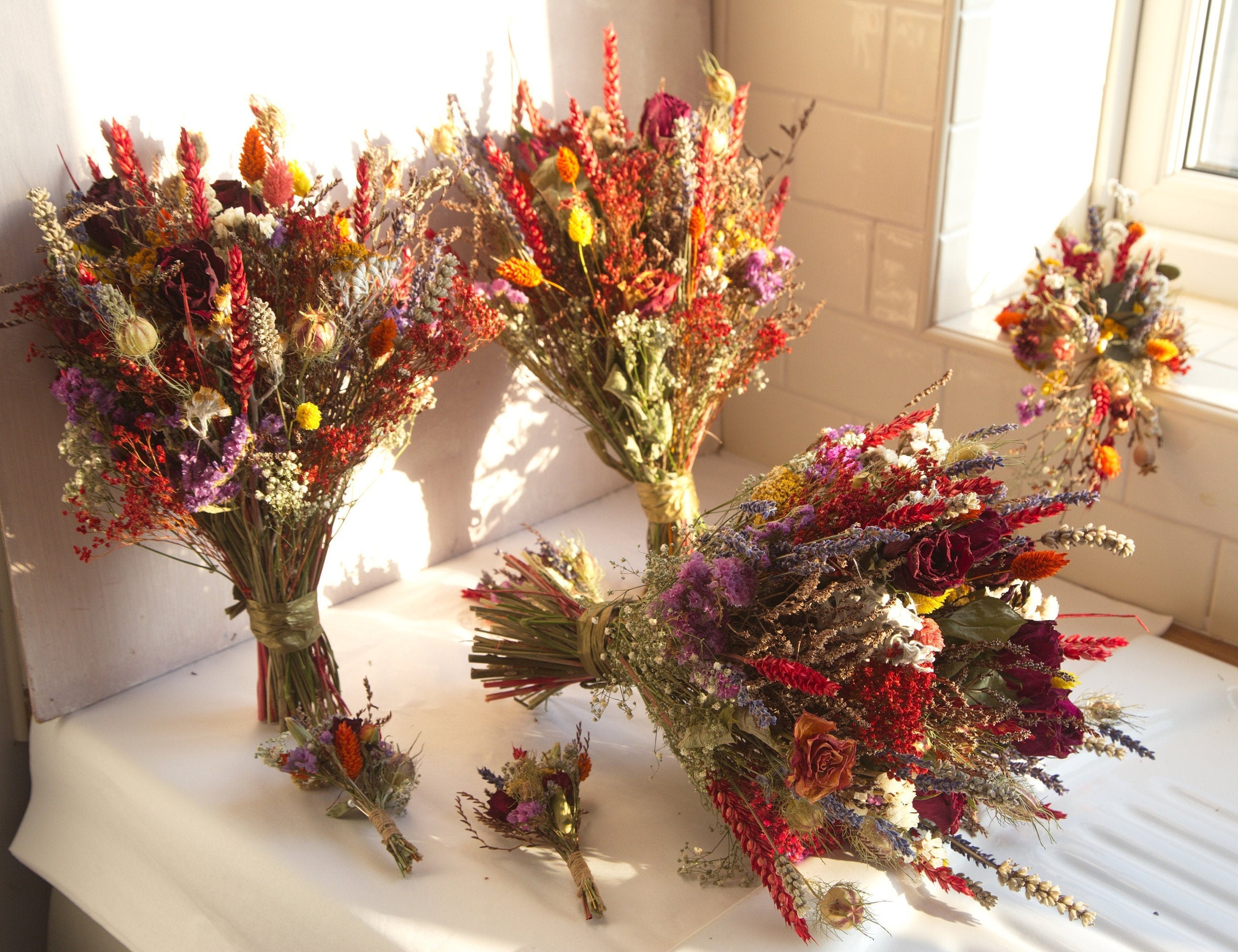 Natural Dried Flowers Large Wedding Bouquet Buttonholes - Etsy