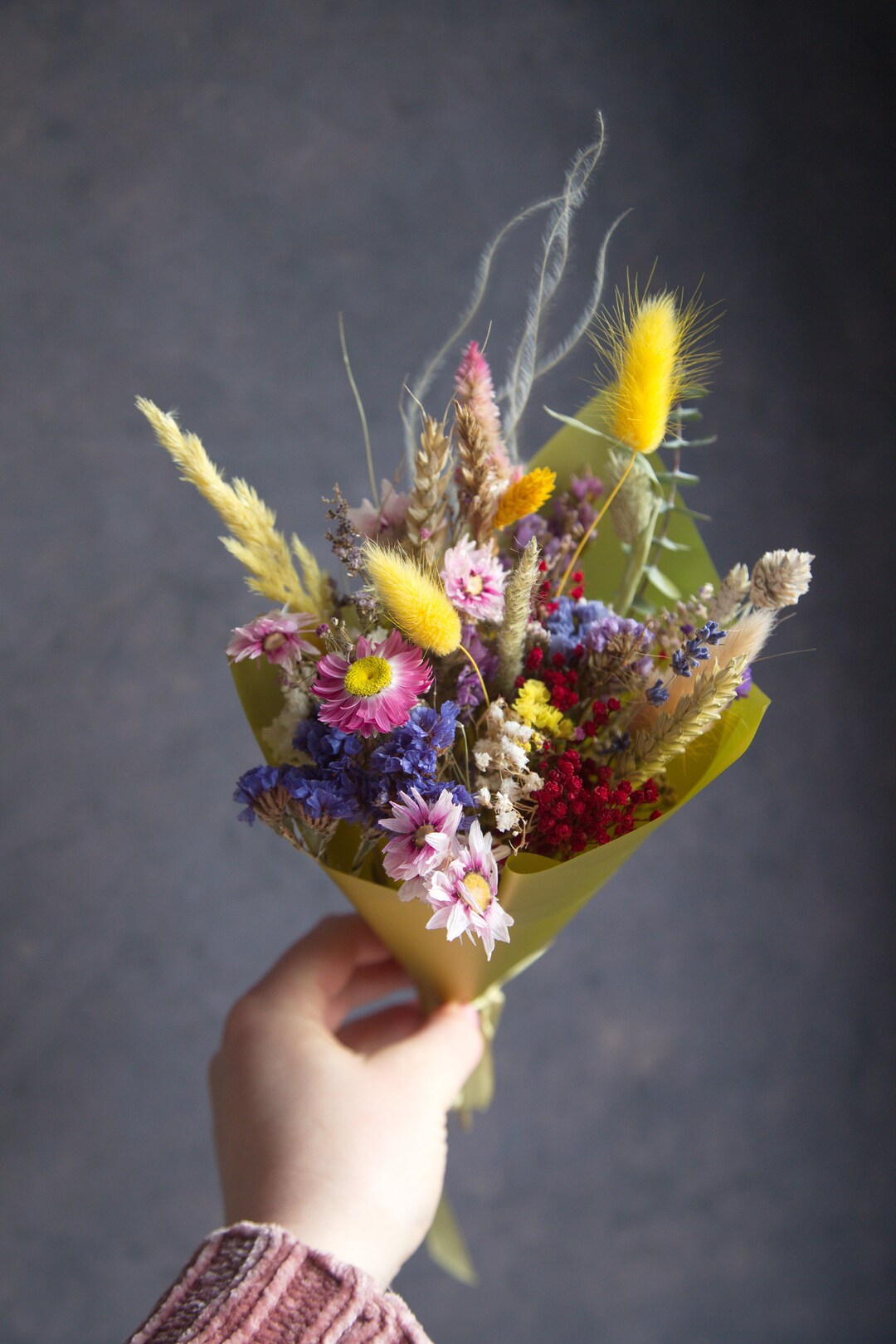 Colourful Dried Flowers Thank You Gift Bouquet Etsy UK