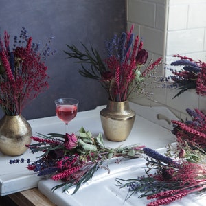 Dried table flowers dark red and green boho cottage rustic wedding table decoration/ Memory flowers/ Christmas rustic sustainable decor