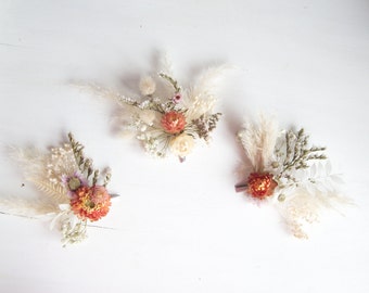 Dried flowers Hair accessories clip orange wedding/hair for boho wedding/ barn wedding/flower crown/wrist corsage