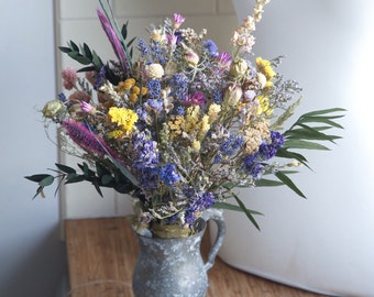 Dried Flower Bouquet: Blue Wedding Bridal Flowers, Rustic Barn Decor