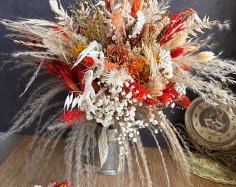 Rust Orange Dried Flower Wedding Bouquet: Boho Barn Decor