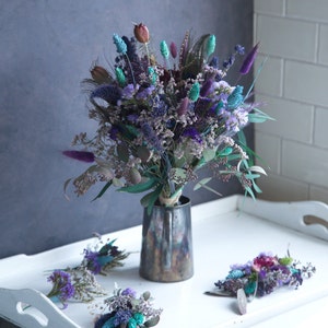 Purple and violet dried flowers wedding bouquet "Peacock Dream"