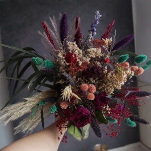 Dried Flower Wedding Bouquet: Dark Gothic Decor, Grown in England
