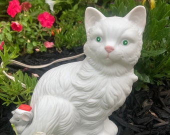 House of LLoyd 1989 Christmas Cat Lamp with Santa Mouse (Original Box)